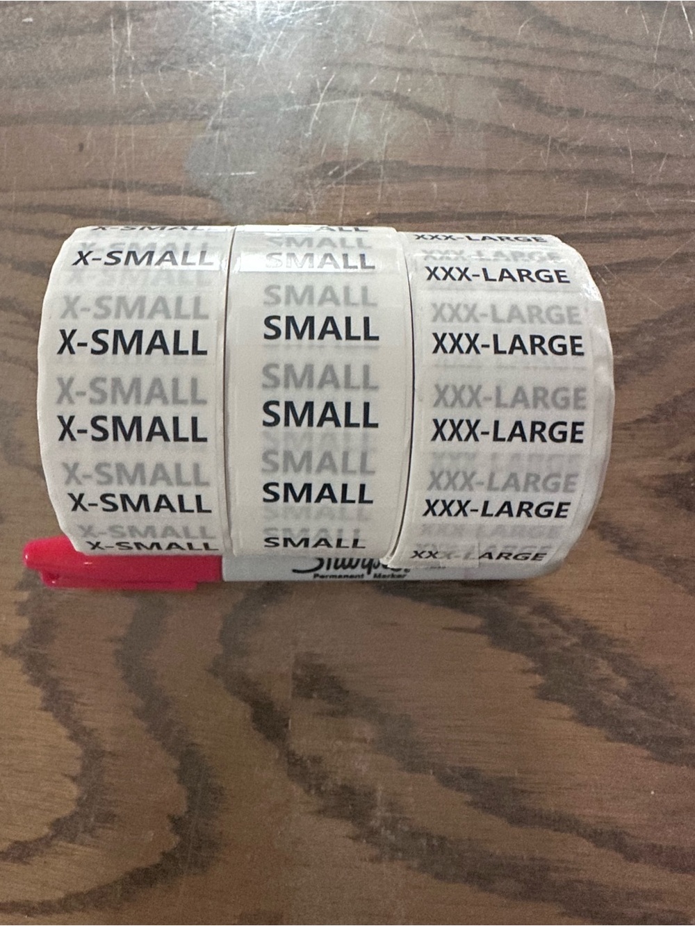 Size Label Roll - White Size Stickers (Small, X-Small, XXX-Large)
